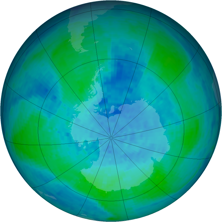 Antarctic ozone map for 14 February 1994